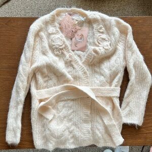 Baby pink, lacemade cardigan with tie, size small, nwt